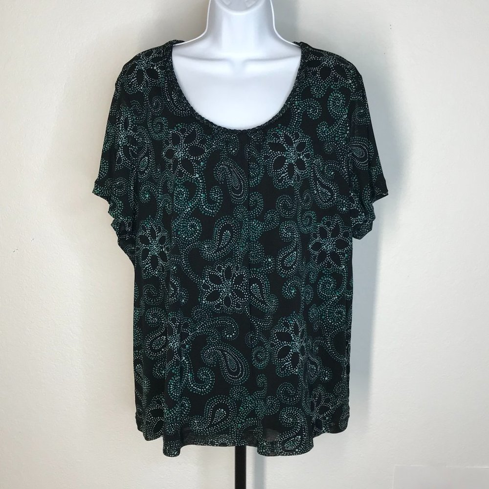 Croft & Barrow S/S Blouse | Black/Green | Size 3X - Picture 12 of 12
